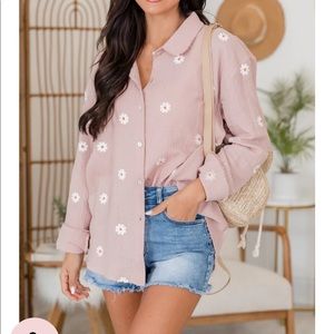 NWT Floral Gauze Button Down